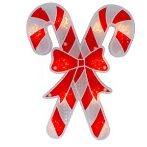 2 in. Lighted Red and White Holographic Candy Cane Christmas Window Silhouette